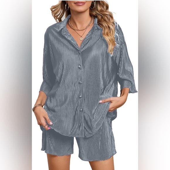 astylish Tops - Ribbed Satin Lounge Set - Medium